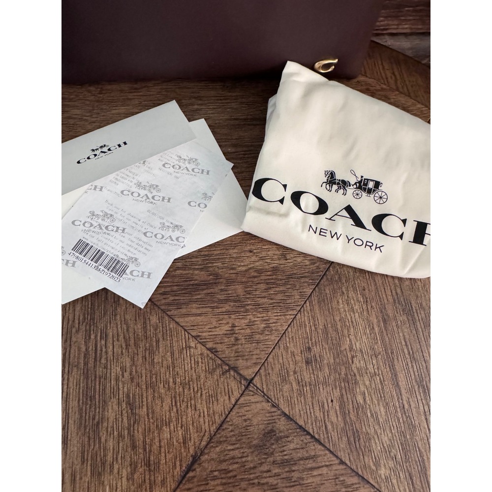 Coach Cary Shoulder Bag Dark Stone Leather Gold Chain CC Logo CJ829 - Picture 3 of 12